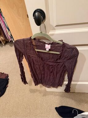 Xhilaration Sheer Crinkle Long-Sleeve Top in Plum